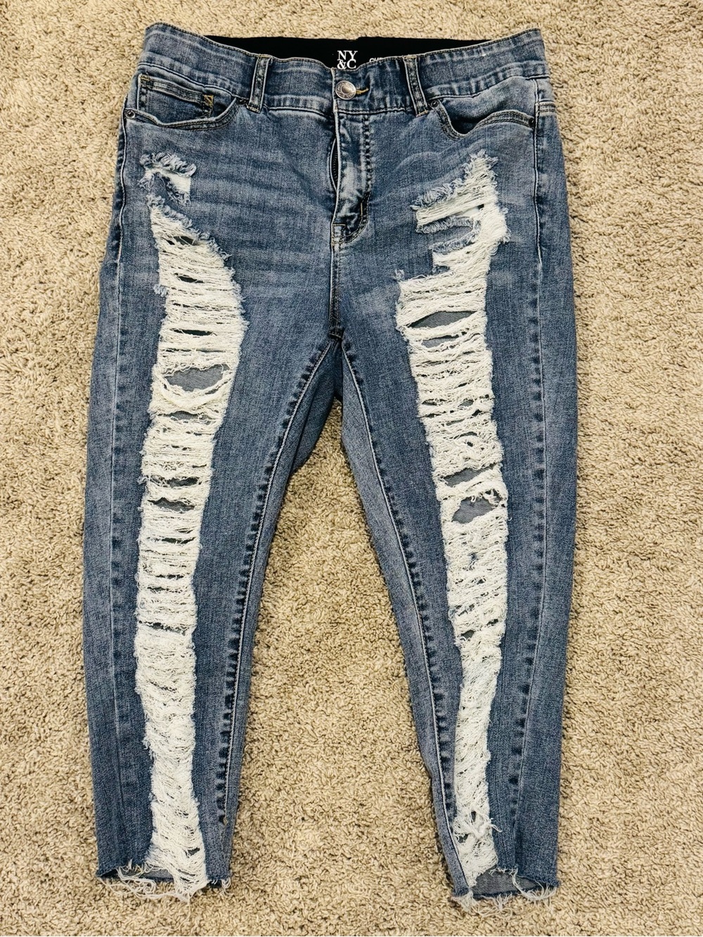 NY&C‎ Curvy Sculpting Super Skinny Capri Jeans Size 12 Distressed